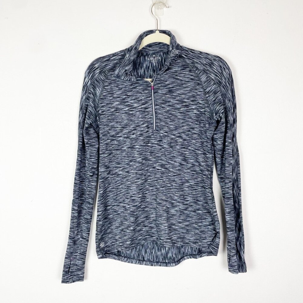 Athleta Womens Heathered Grey Striped Quarter-Zip Pullover Athletic Top Womens S